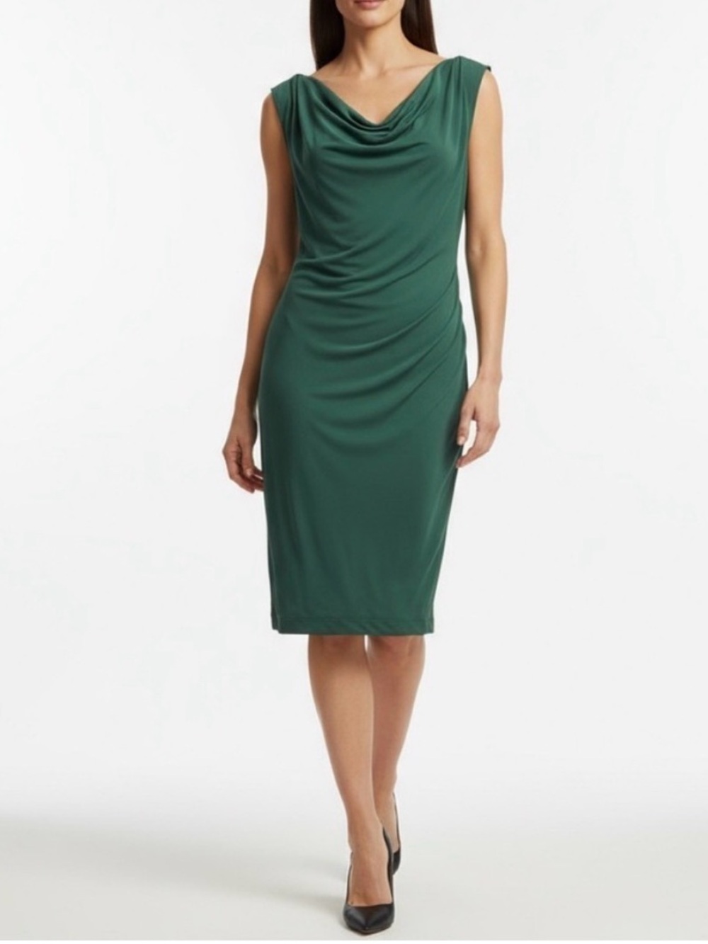Ann Taylor Forest Green Midi Dress draped neck XLARGE